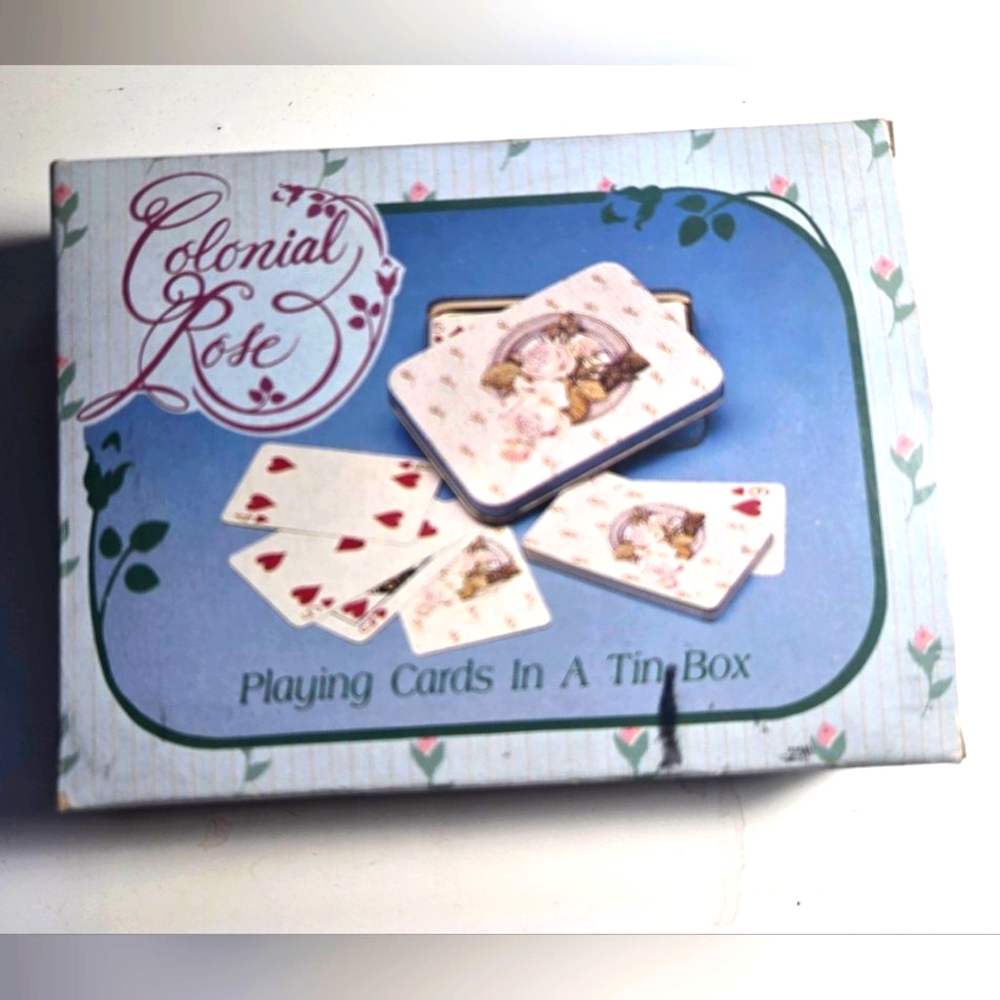 Enesco Colonial Rose Playing Cards in a Tin Box